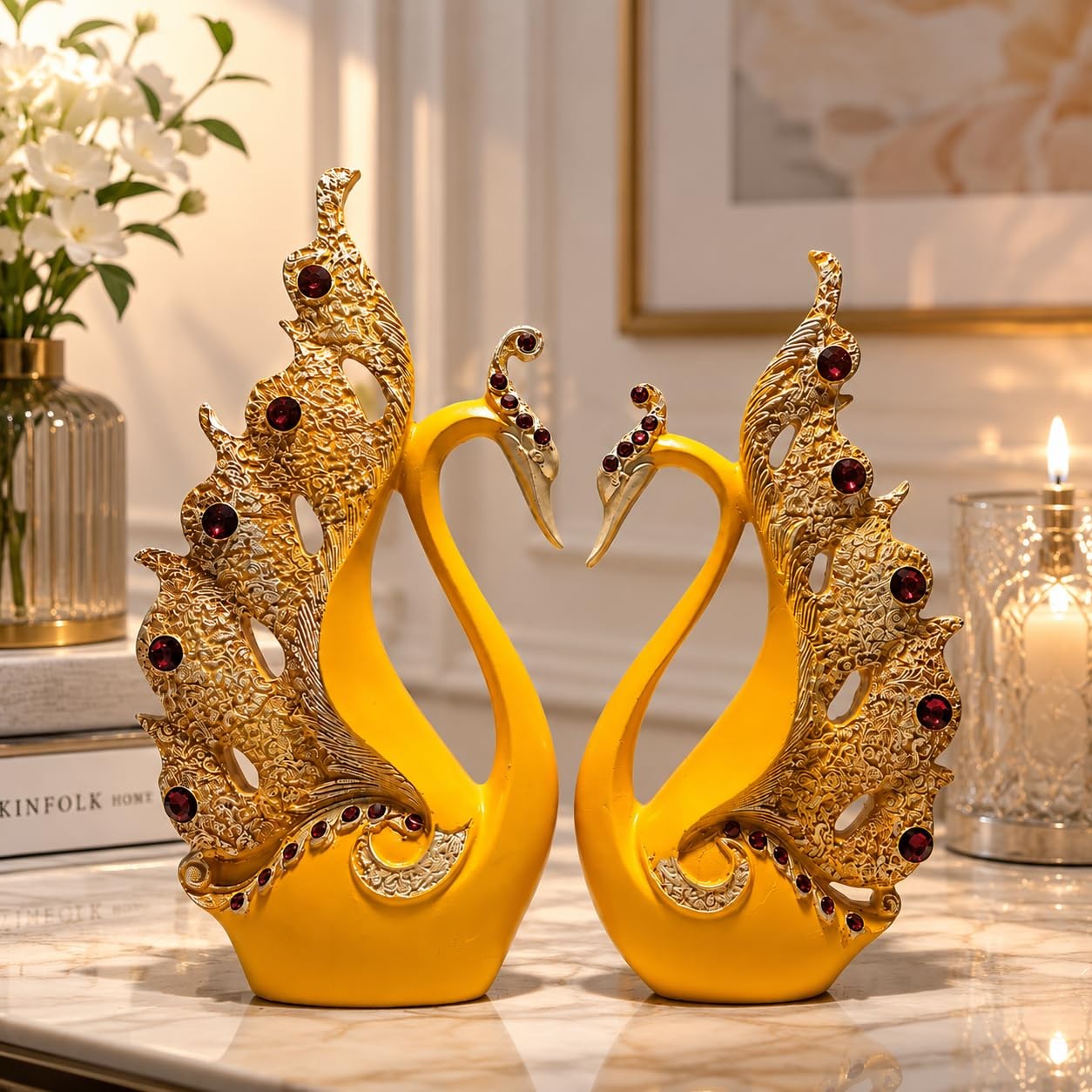 Golden Swan Showpiece Set for Home Decor