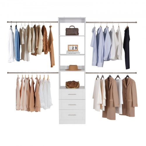 Closet System with 3 Drawers, Adjustable Height Wooden Closet