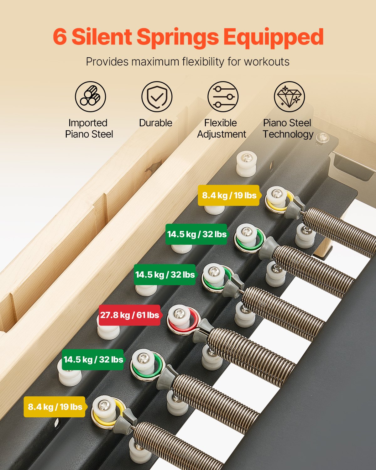 Pilates Reformer Machine, Wooden Pilates Workout Equipment for Home