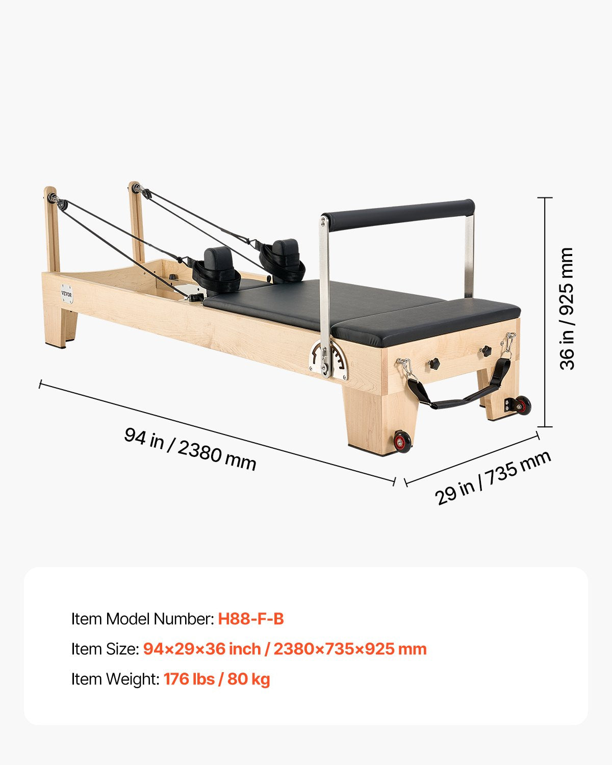 Pilates Reformer Machine, Wooden Pilates Workout Equipment for Home