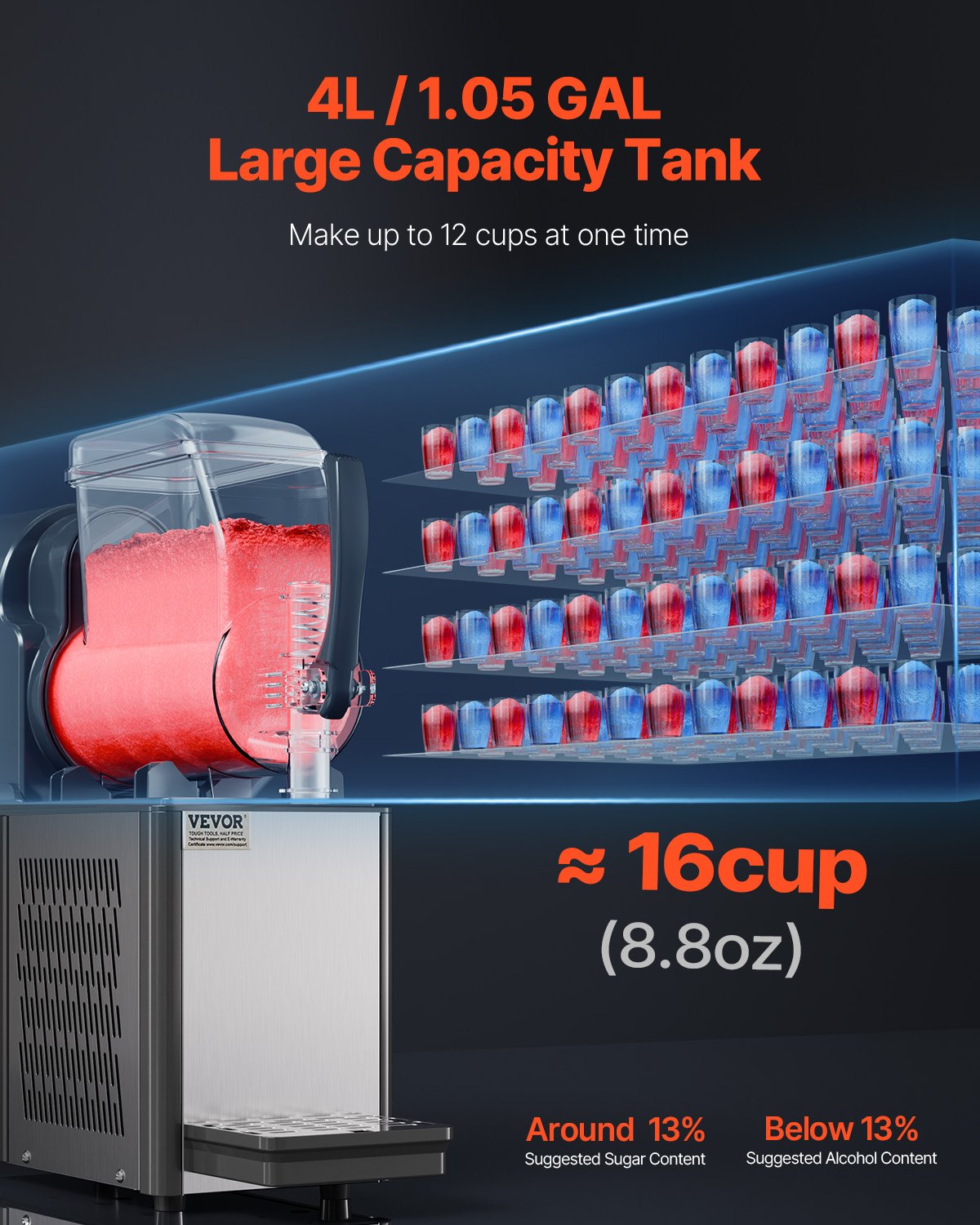 Commercial Slushy Machine, 4L Single Tank Frozen Drink Machine, 16