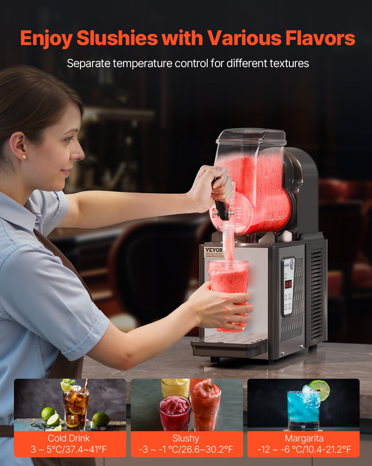 Commercial Slushy Machine, 4L Single Tank Frozen Drink Machine, 16