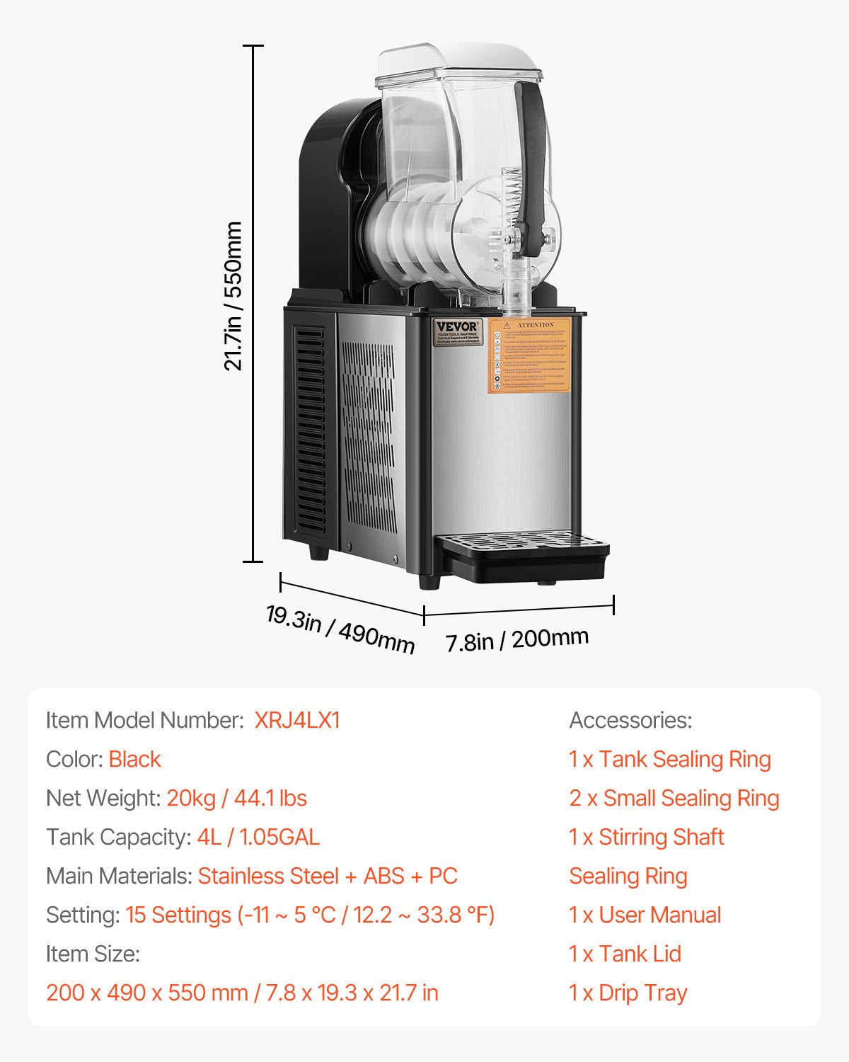 Commercial Slushy Machine, 4L Single Tank Frozen Drink Machine, 16