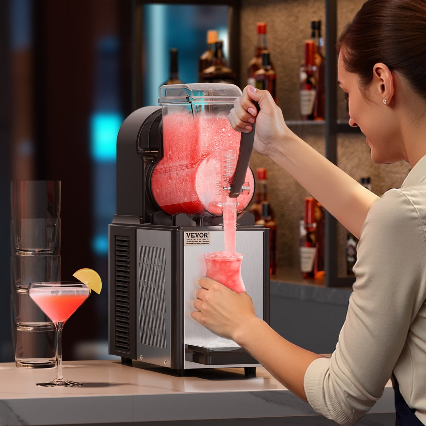 Commercial Slushy Machine, 4L Single Tank Frozen Drink Machine, 16
